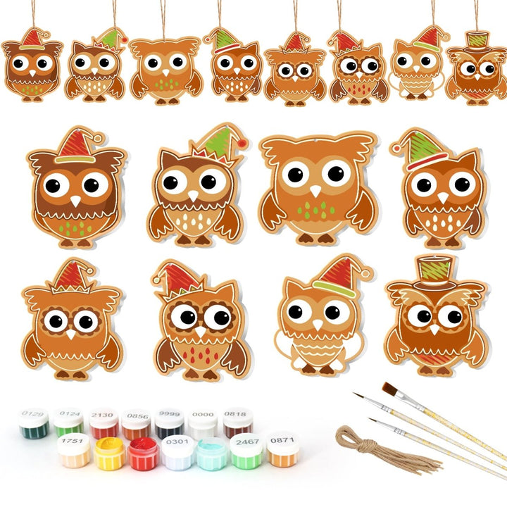 Paint By Numbers KitLarge Christmas Ornaments - Festive Owls Set - isuvio