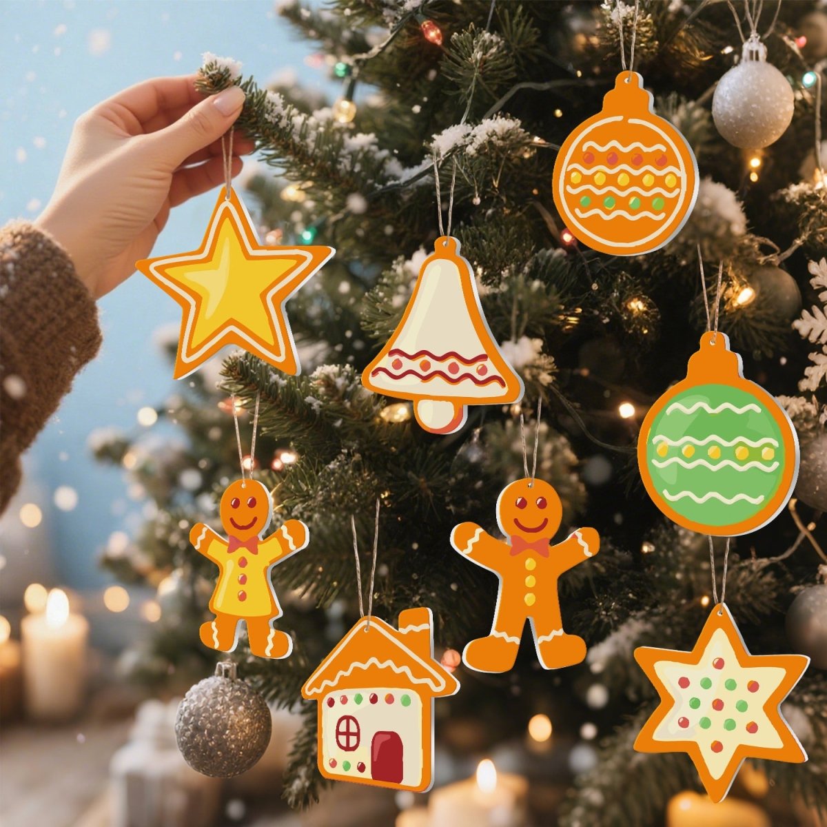Voltooide ornamenten opgehangen als kerstdecoratie