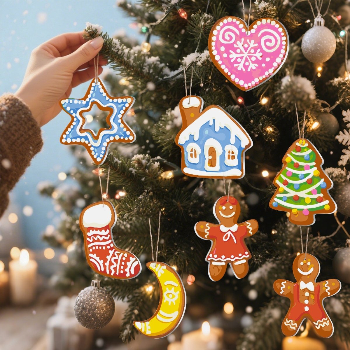 Voltooide ornamenten opgehangen als kerstdecoratie