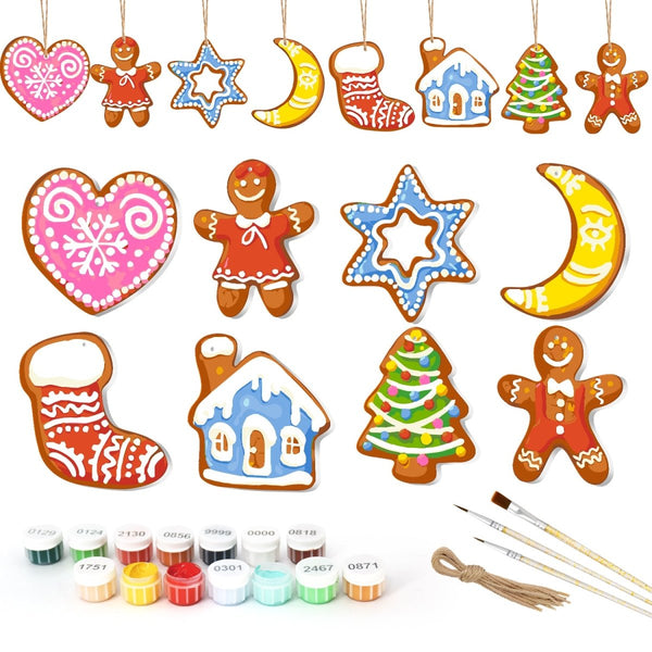 Paint By Numbers KitLarge Christmas Ornaments - Gingerbread Heart Star Moon - isuvio