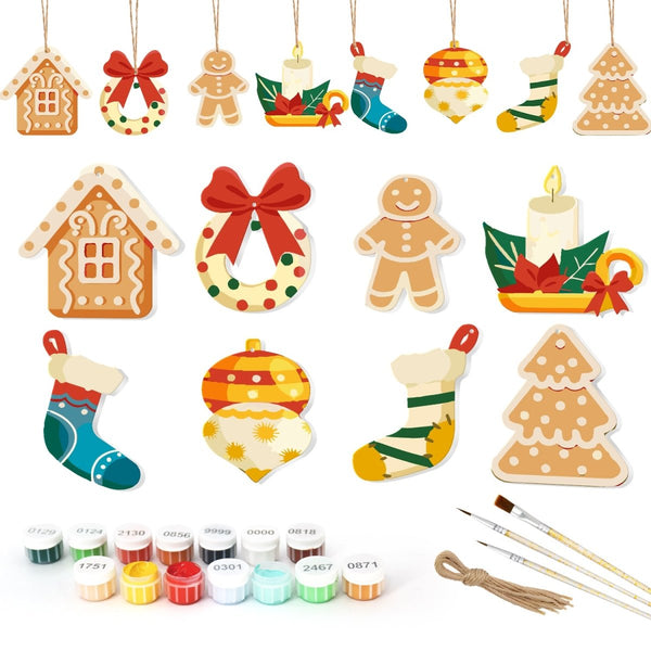 Paint By Numbers KitLarge Christmas Ornaments - Gingerbread House Wreath Stocking Set - isuvio