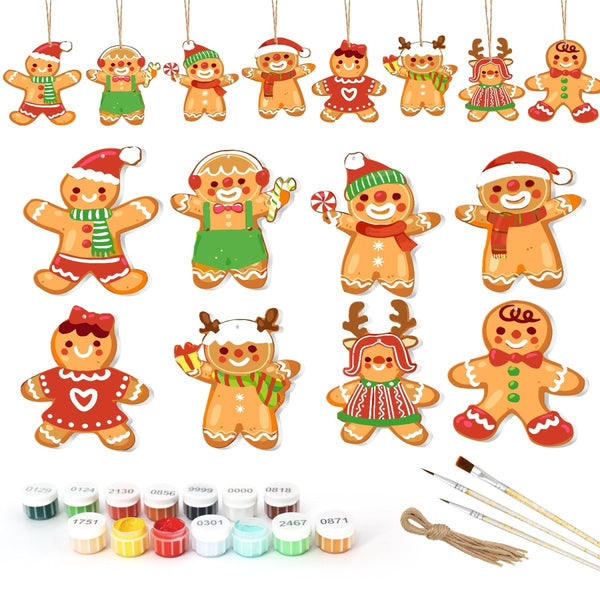 Paint By Numbers KitLarge Christmas Ornaments - Gingerbread Kids & Reindeer Mix - isuvio