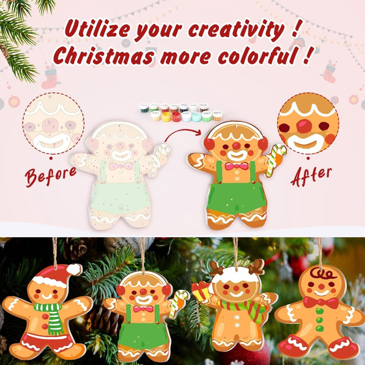 Paint By Numbers KitLarge Christmas Ornaments - Gingerbread Kids & Reindeer Mix - isuvio