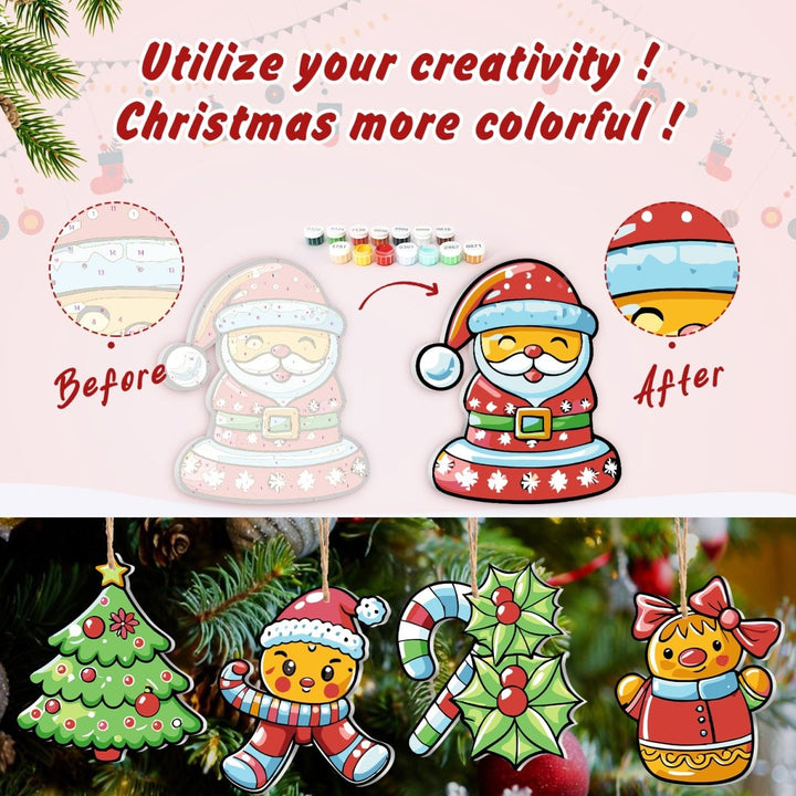 Paint By Numbers KitLarge Christmas Ornaments - Holly & Gingerbread Friends - isuvio