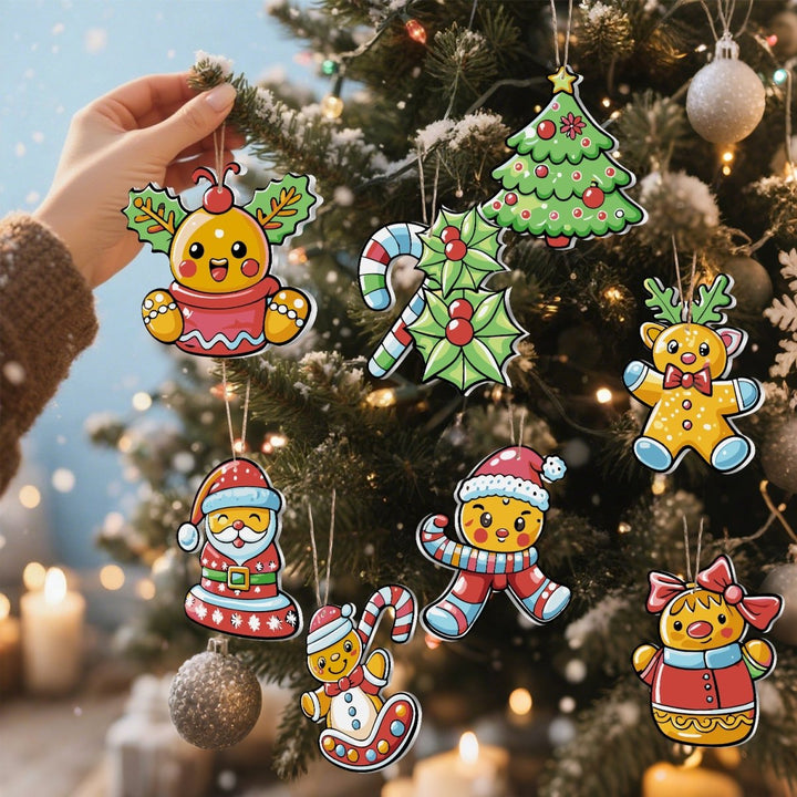 Paint By Numbers KitLarge Christmas Ornaments - Holly & Gingerbread Friends - isuvio