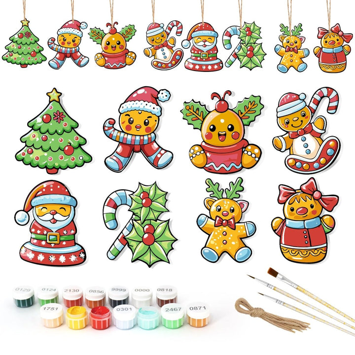 Paint By Numbers KitLarge Christmas Ornaments - Holly & Gingerbread Friends - isuvio