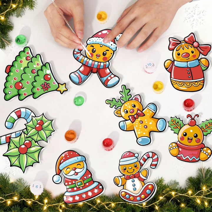 Paint By Numbers KitLarge Christmas Ornaments - Holly & Gingerbread Friends - isuvio