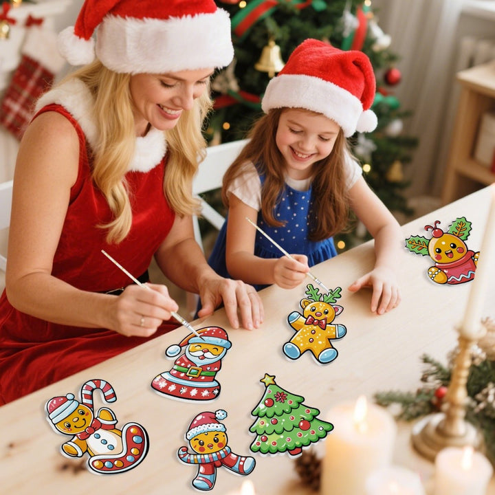 Paint By Numbers KitLarge Christmas Ornaments - Holly & Gingerbread Friends - isuvio