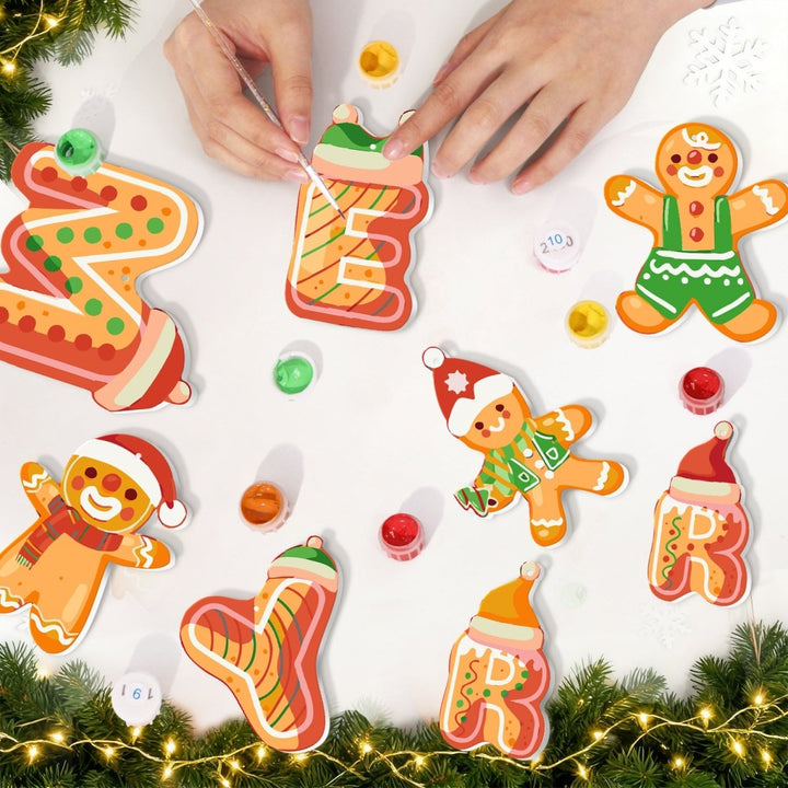Paint By Numbers KitLarge Christmas Ornaments - MERRY Letters Gingerbread - isuvio