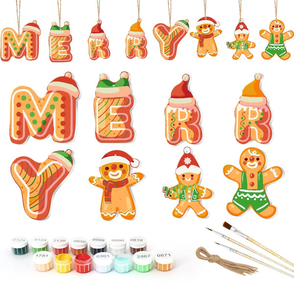 Paint By Numbers KitLarge Christmas Ornaments - MERRY Letters Gingerbread - isuvio