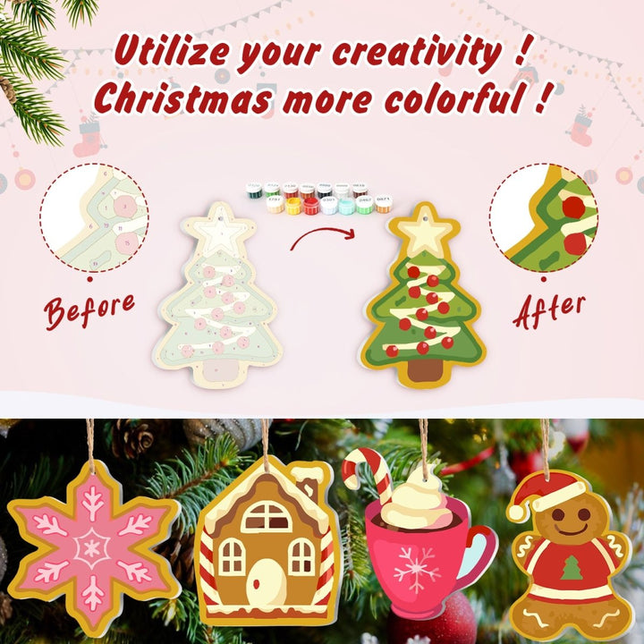 Paint By Numbers KitLarge Christmas Ornaments - Pastel Snowflakes & Treats - isuvio