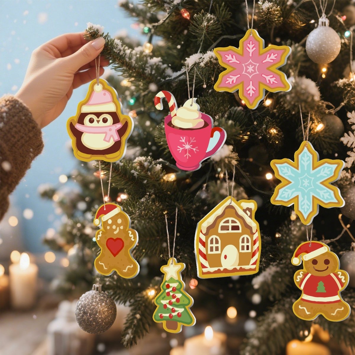 Voltooide ornamenten opgehangen als kerstdecoratie