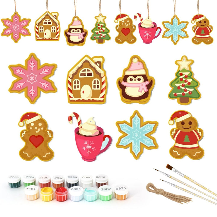 Paint By Numbers KitLarge Christmas Ornaments - Pastel Snowflakes & Treats - isuvio