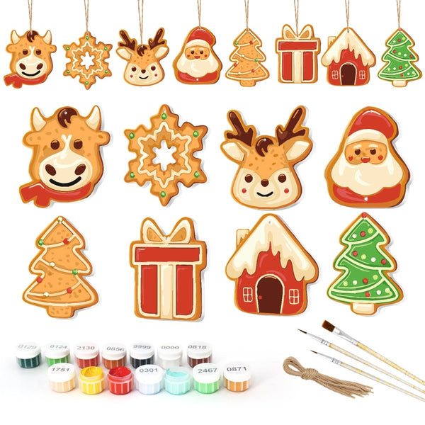 Paint By Numbers KitLarge Christmas Ornaments - Reindeer Snowflake Gift House Set - isuvio