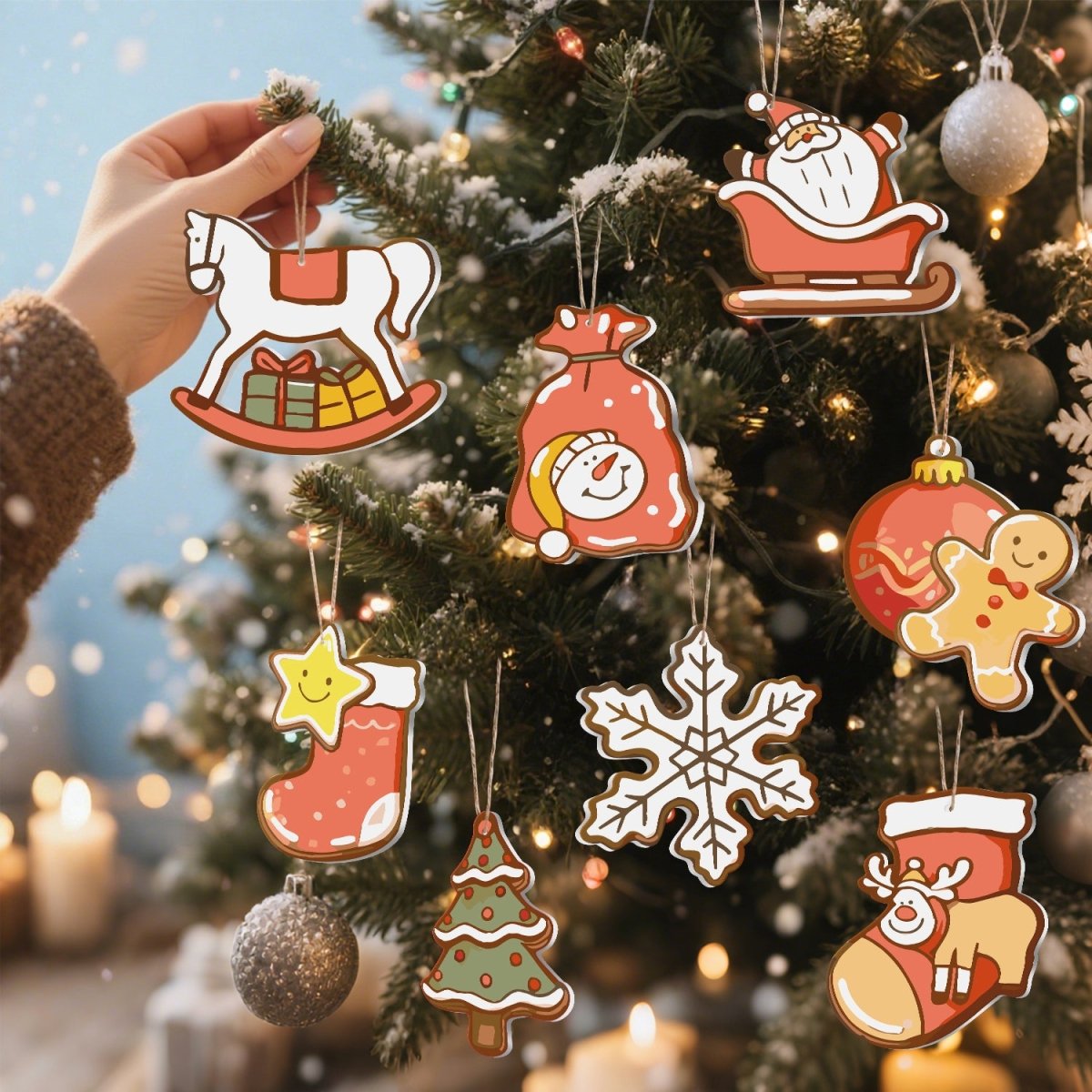 Voltooide ornamenten opgehangen als kerstdecoratie