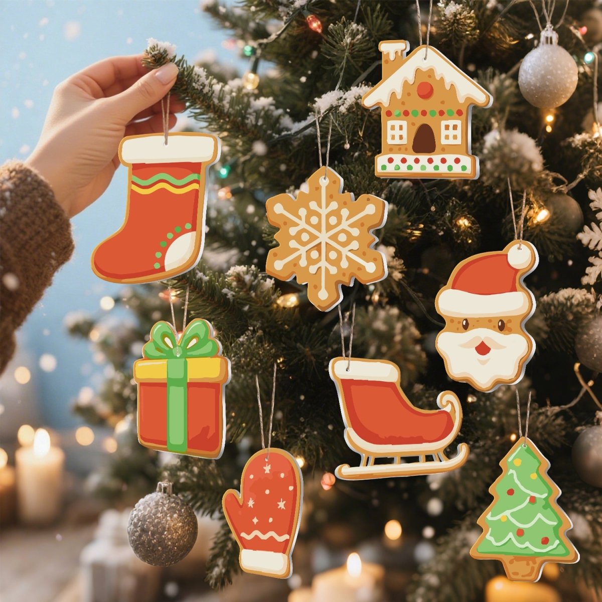 Voltooide ornamenten opgehangen als kerstdecoratie