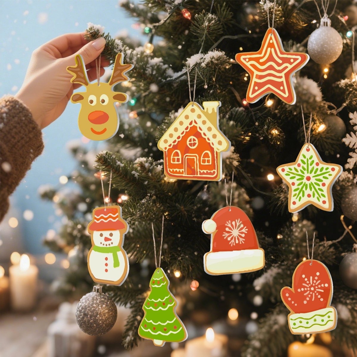 Voltooide ornamenten opgehangen als kerstdecoratie
