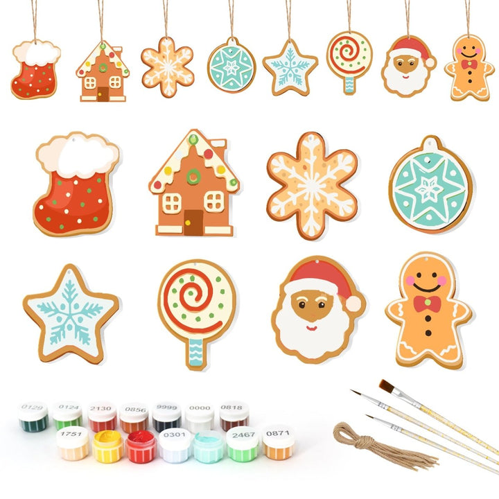 Paint By Numbers KitLarge Christmas Ornaments - Stocking House Snowflake Bauble Set - isuvio