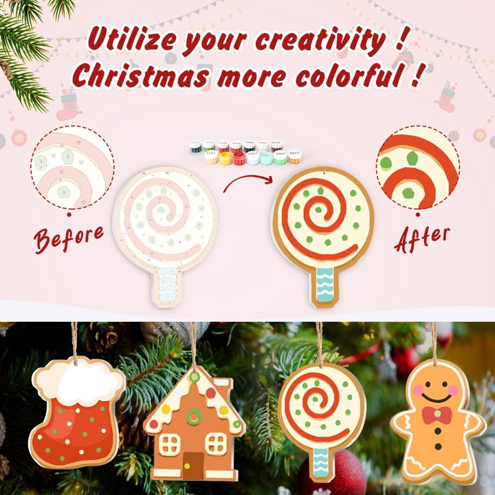 Paint By Numbers KitLarge Christmas Ornaments - Stocking House Snowflake Bauble Set - isuvio