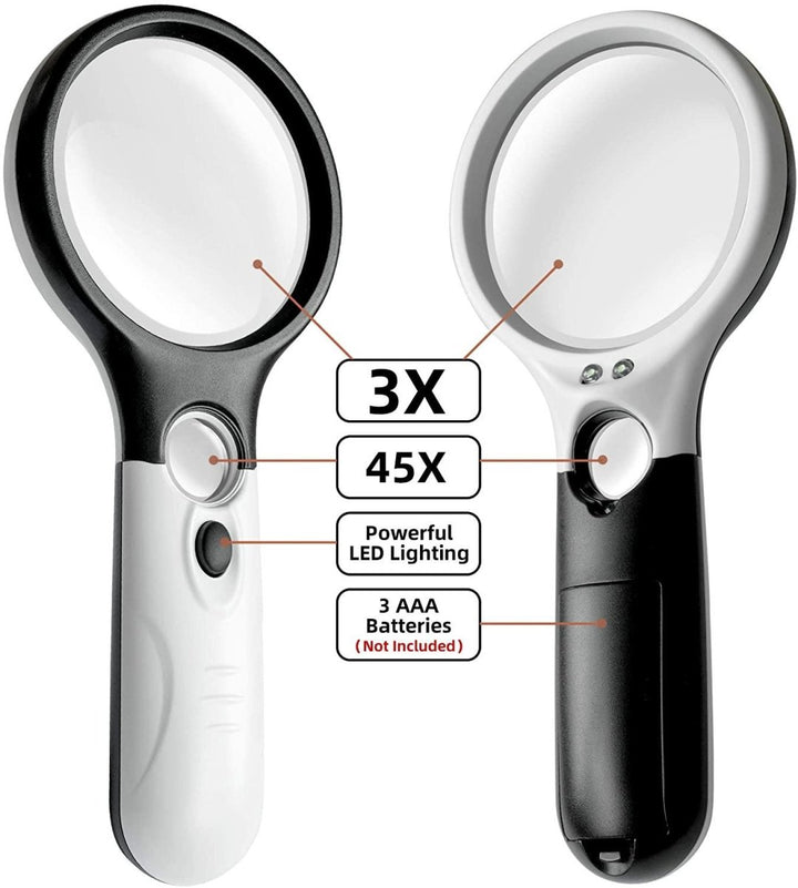 Magnifying Glass with Light Handheld 3X & 45X - isuvio