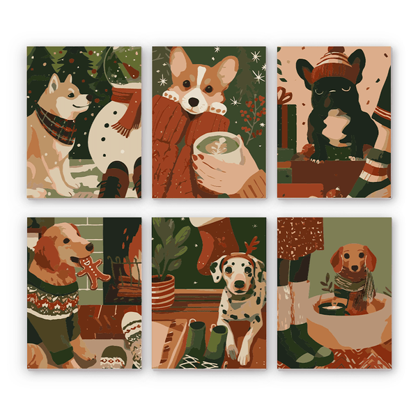 Mini Paint By Numbers SetMini Christmas Dogs Set – Snowman Fireplace Gifts - isuvio