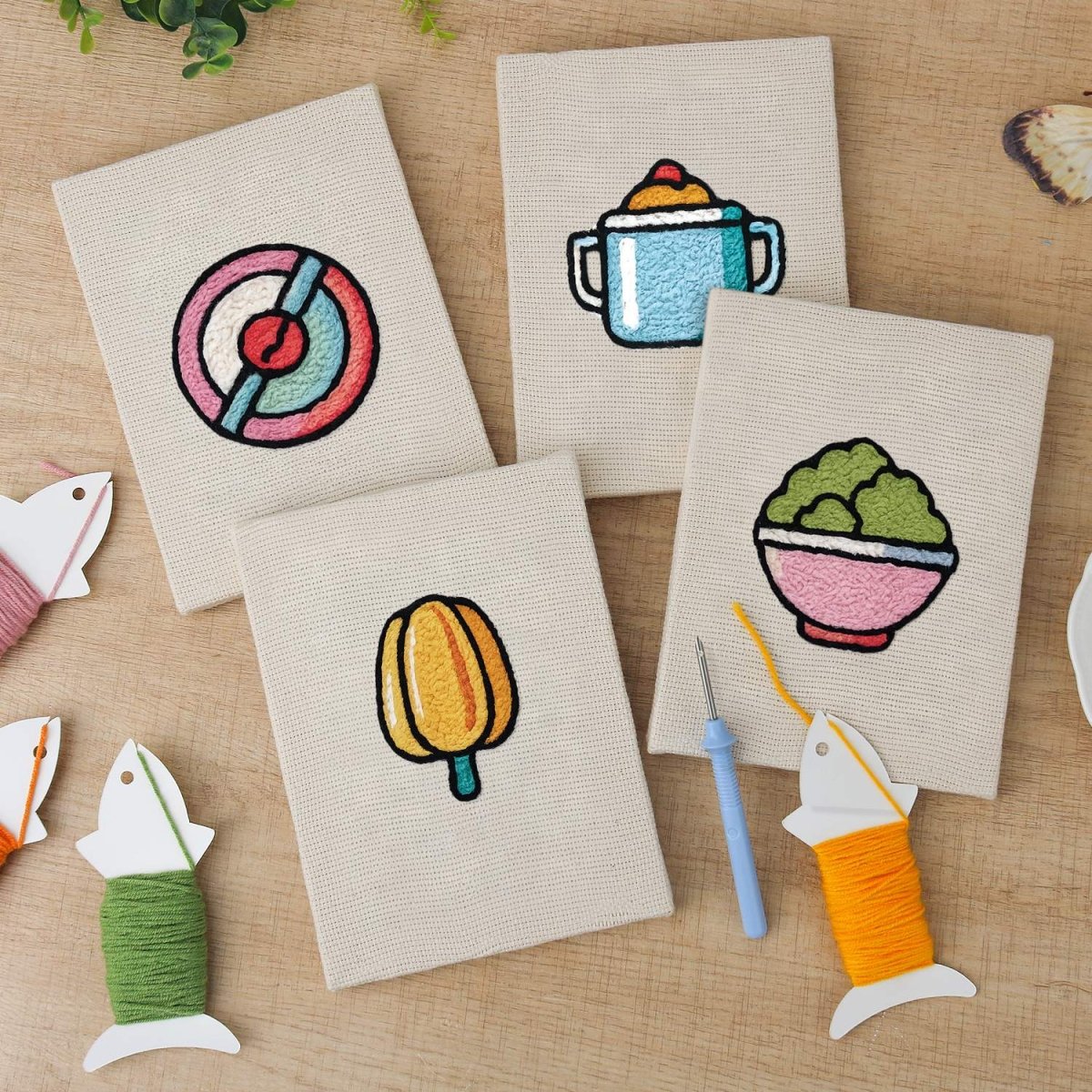 Punch Needle Kit - Mini Punch Needle Kit (4pcs) - Cute Cartoon Patterns ...