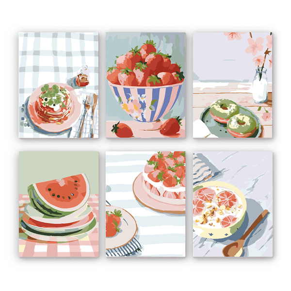 Mini Paint By Numbers SetPancakes Strawberries Bagels Watermelon Cake - isuvio