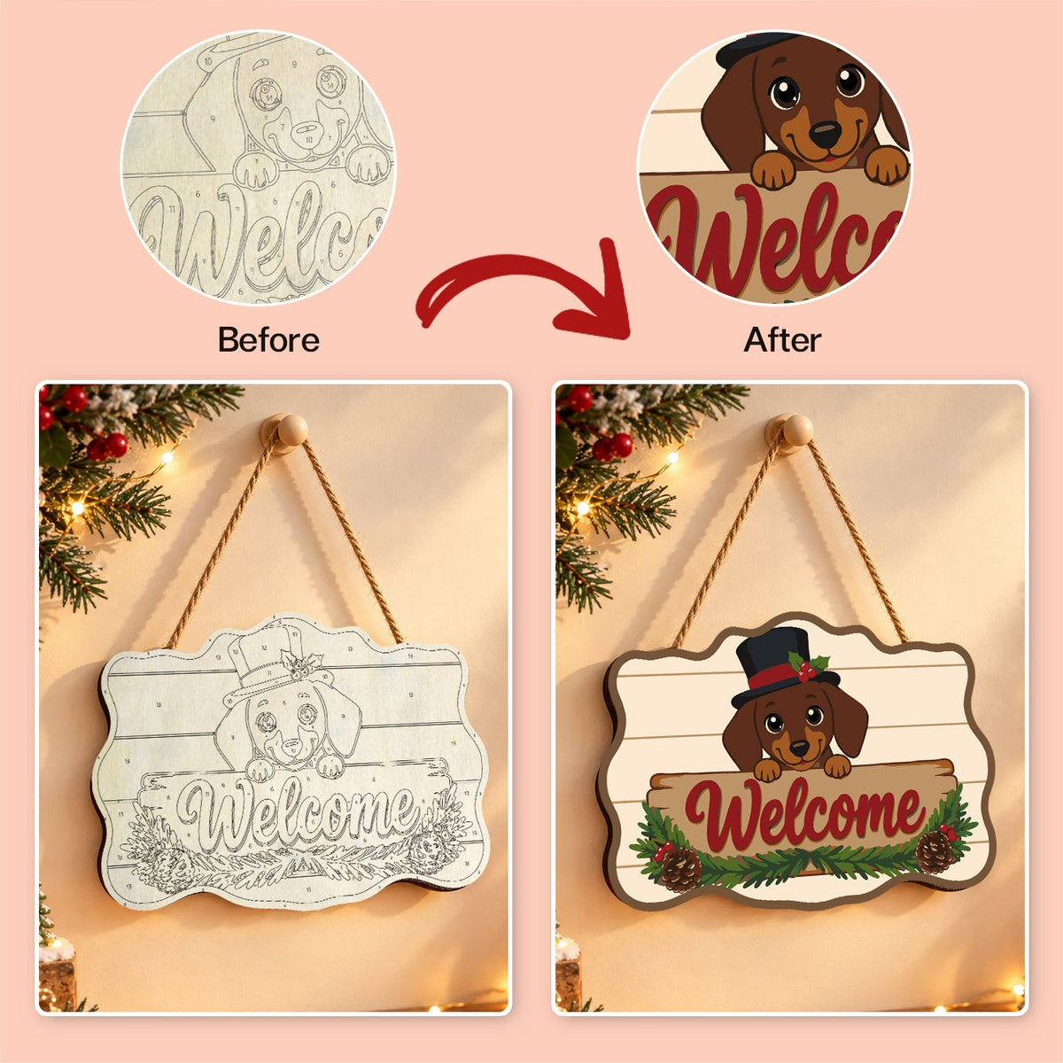Numbered wooden sign and completed design