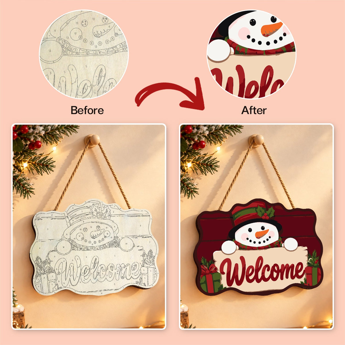 Numbered wooden sign and completed design
