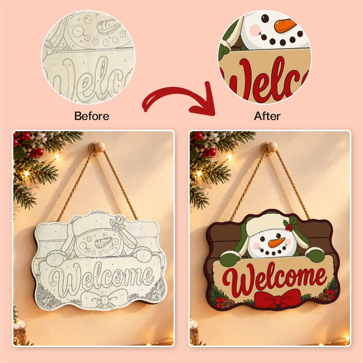 Numbered wooden sign and completed design