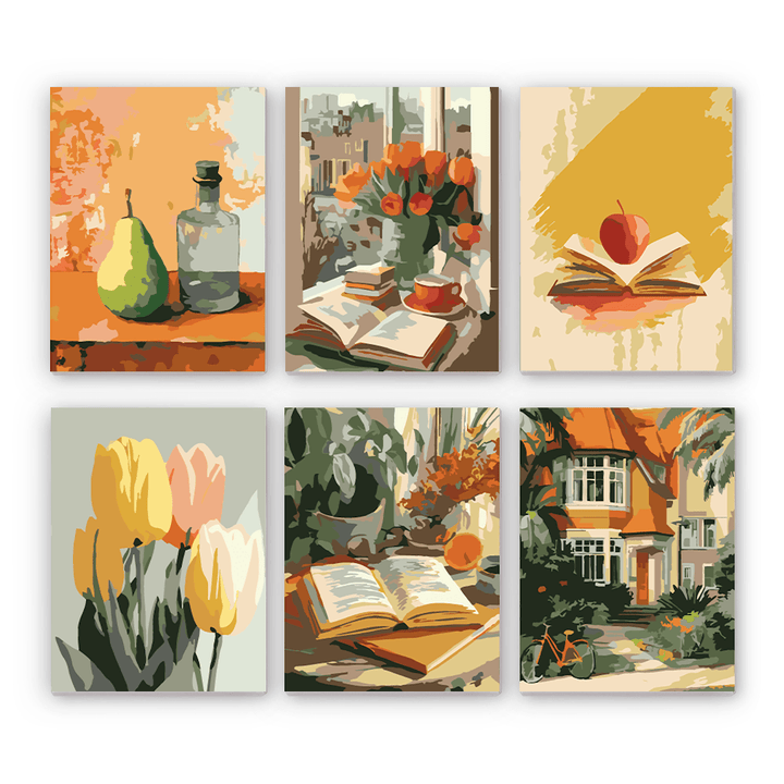 Mini Paint By Numbers SetPear Bottle Books Tulips House - isuvio