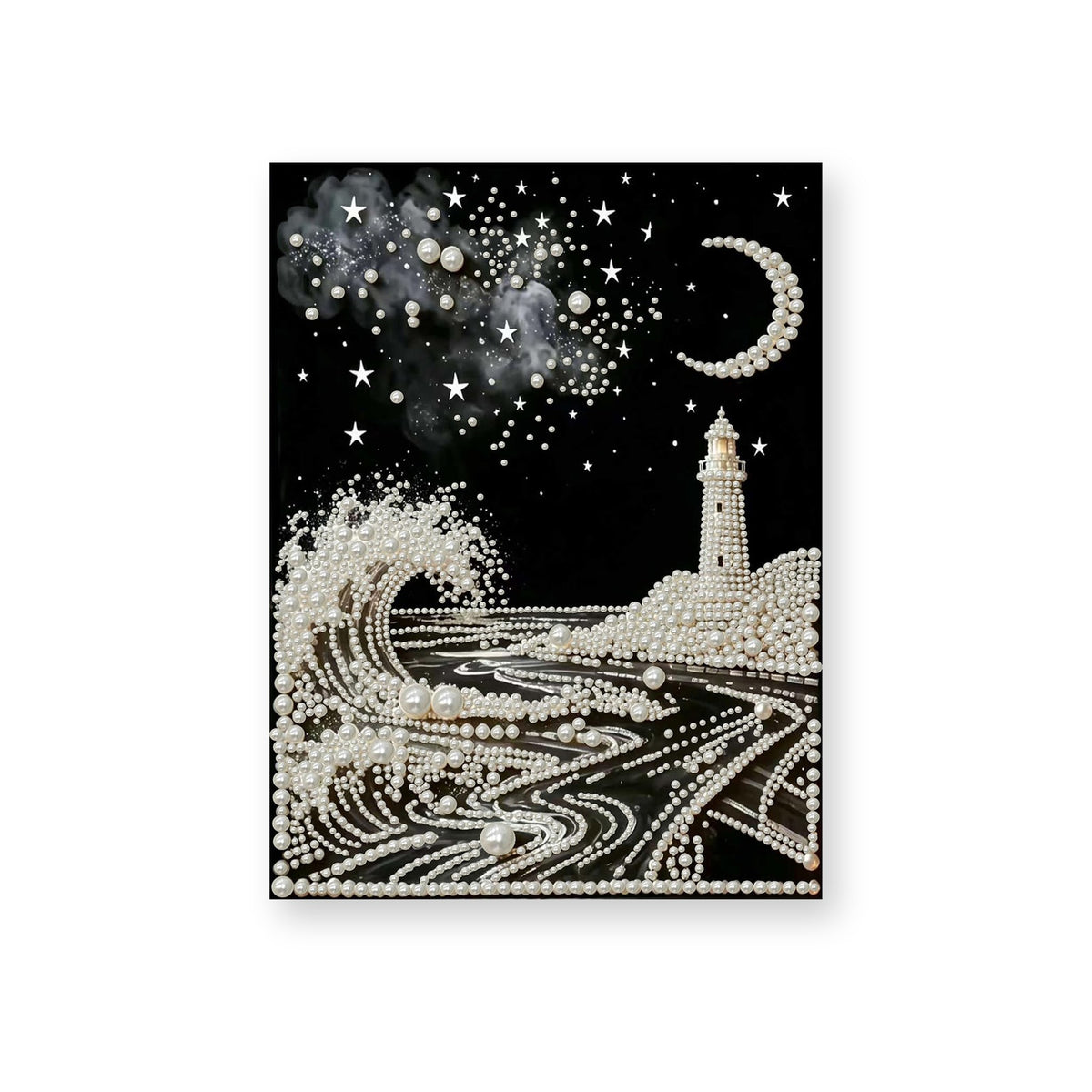 Pearl Lighthouse Beneath a Crescent Moon