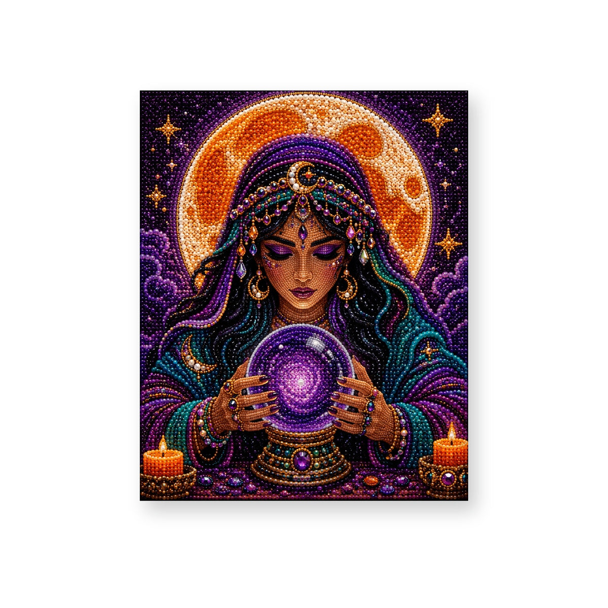 Fortune Teller Gazing into a Purple Crystal Ball