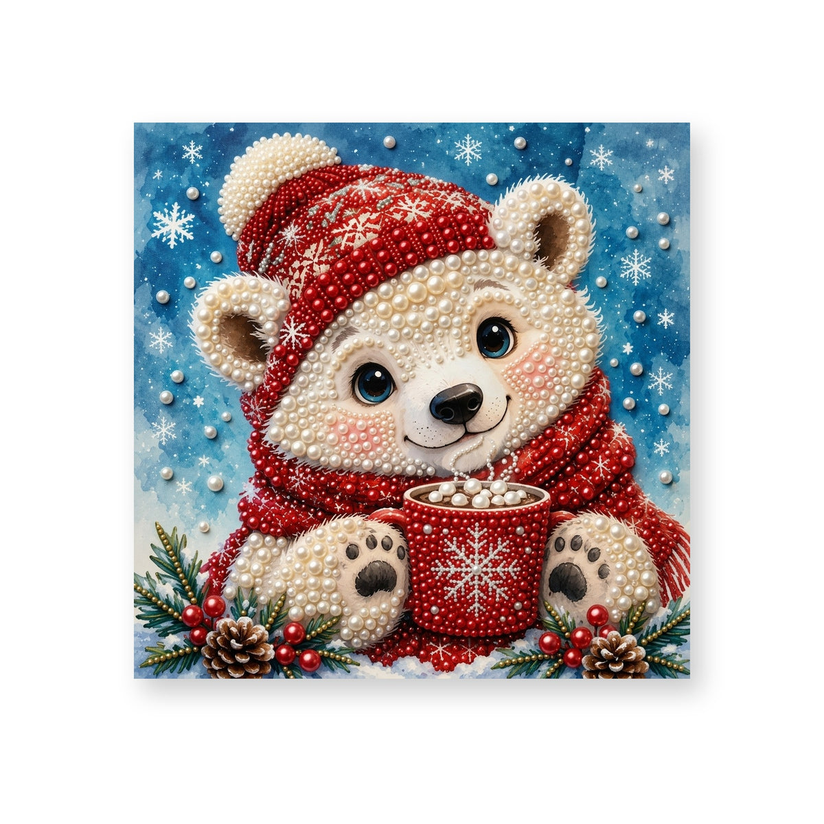 Polar Bear Cub with a Red Cocoa Mug
