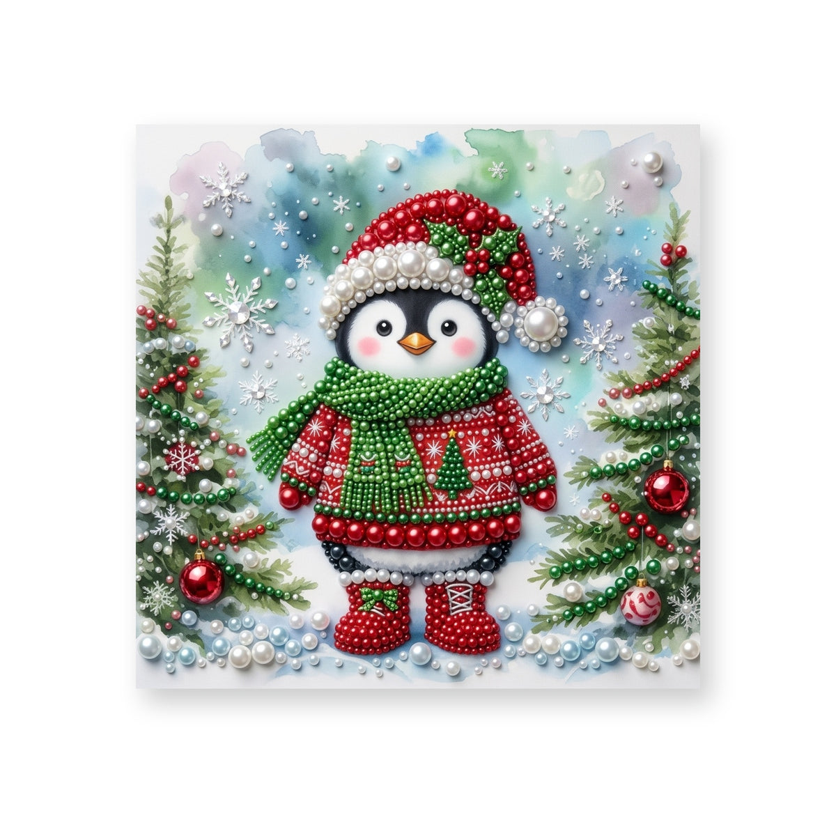 Snowy Penguin in a Christmas Sweater