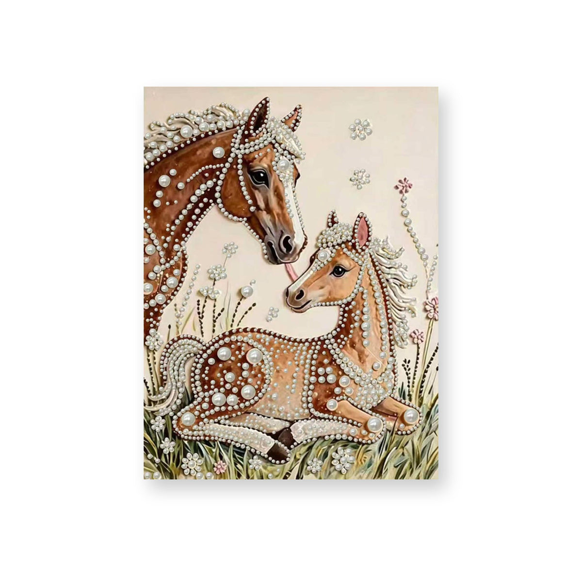 Mare and Foal in a Flowering Meadow