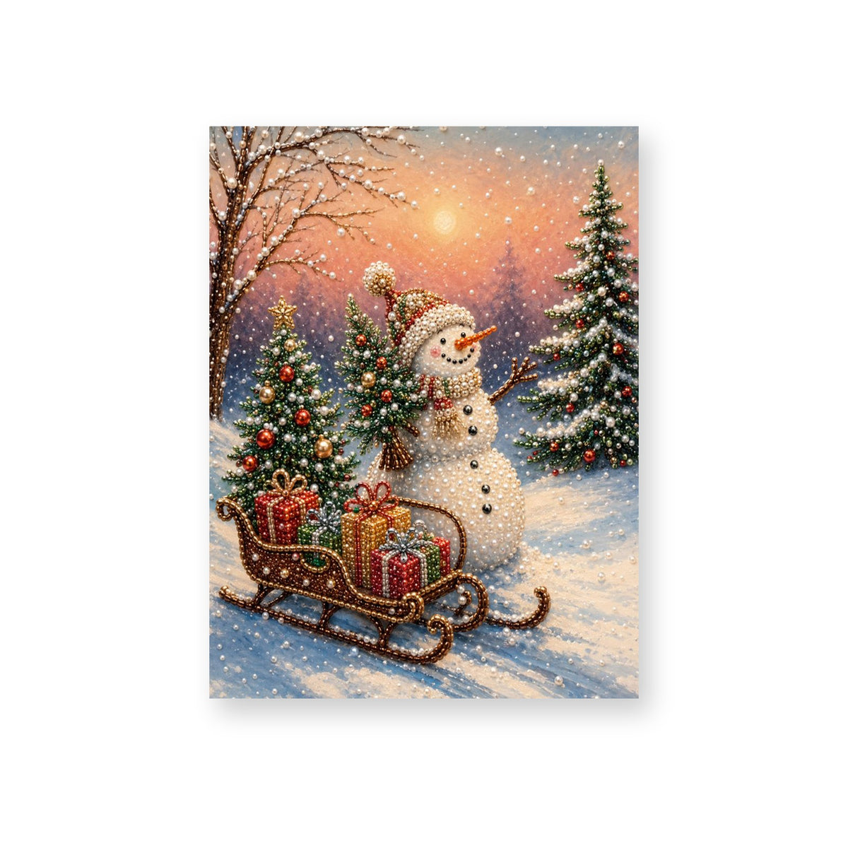 Snowman and Gift Sleigh at Winter Sunset
