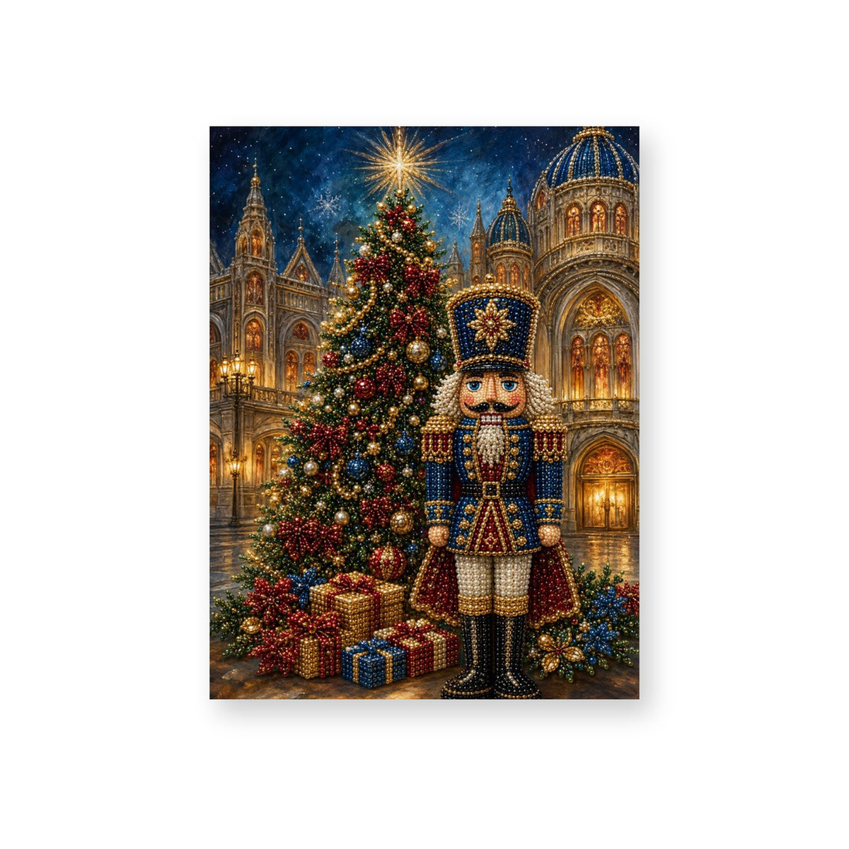 Blue Nutcracker in a Christmas Cathedral Square