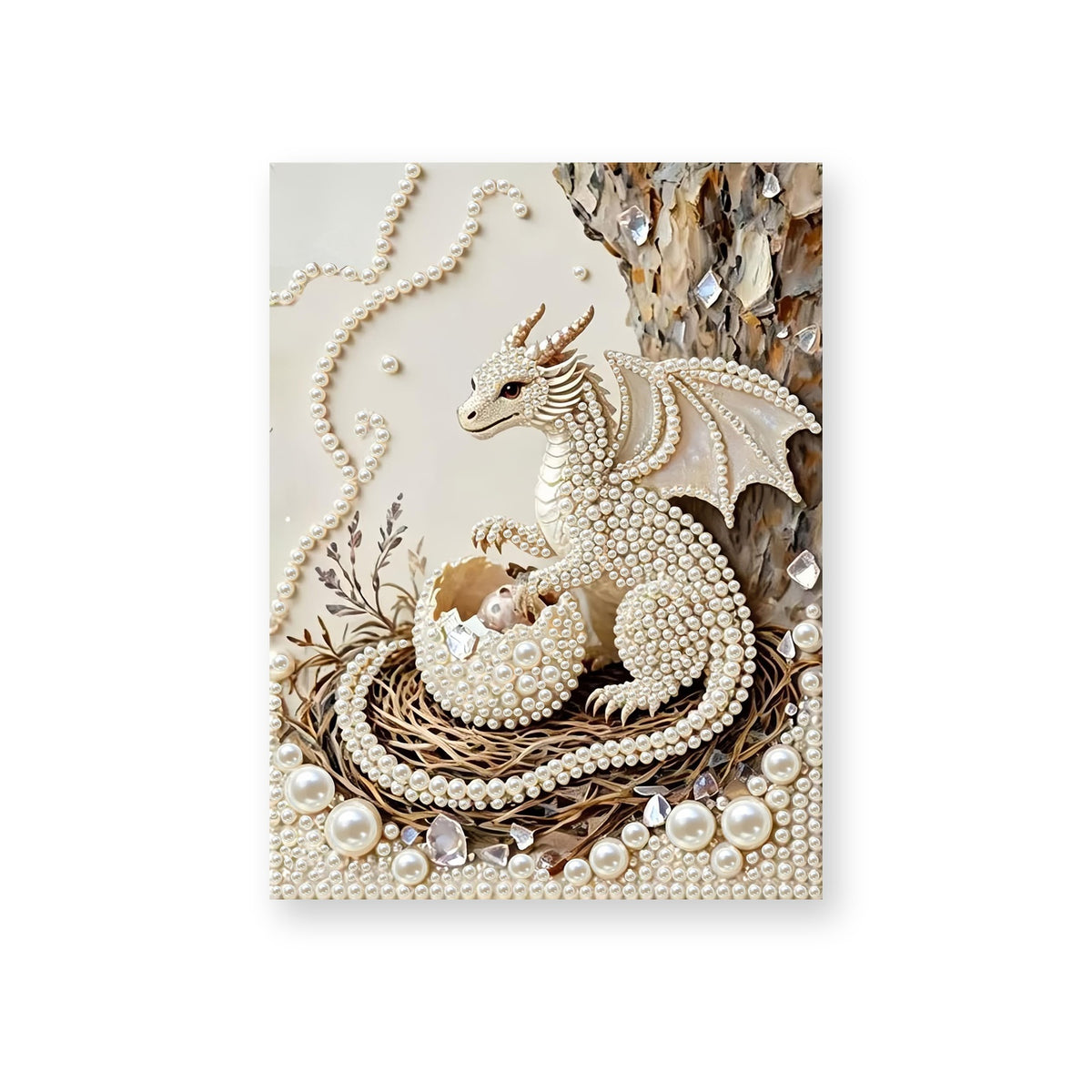 White Pearl Dragon Guarding a Nest