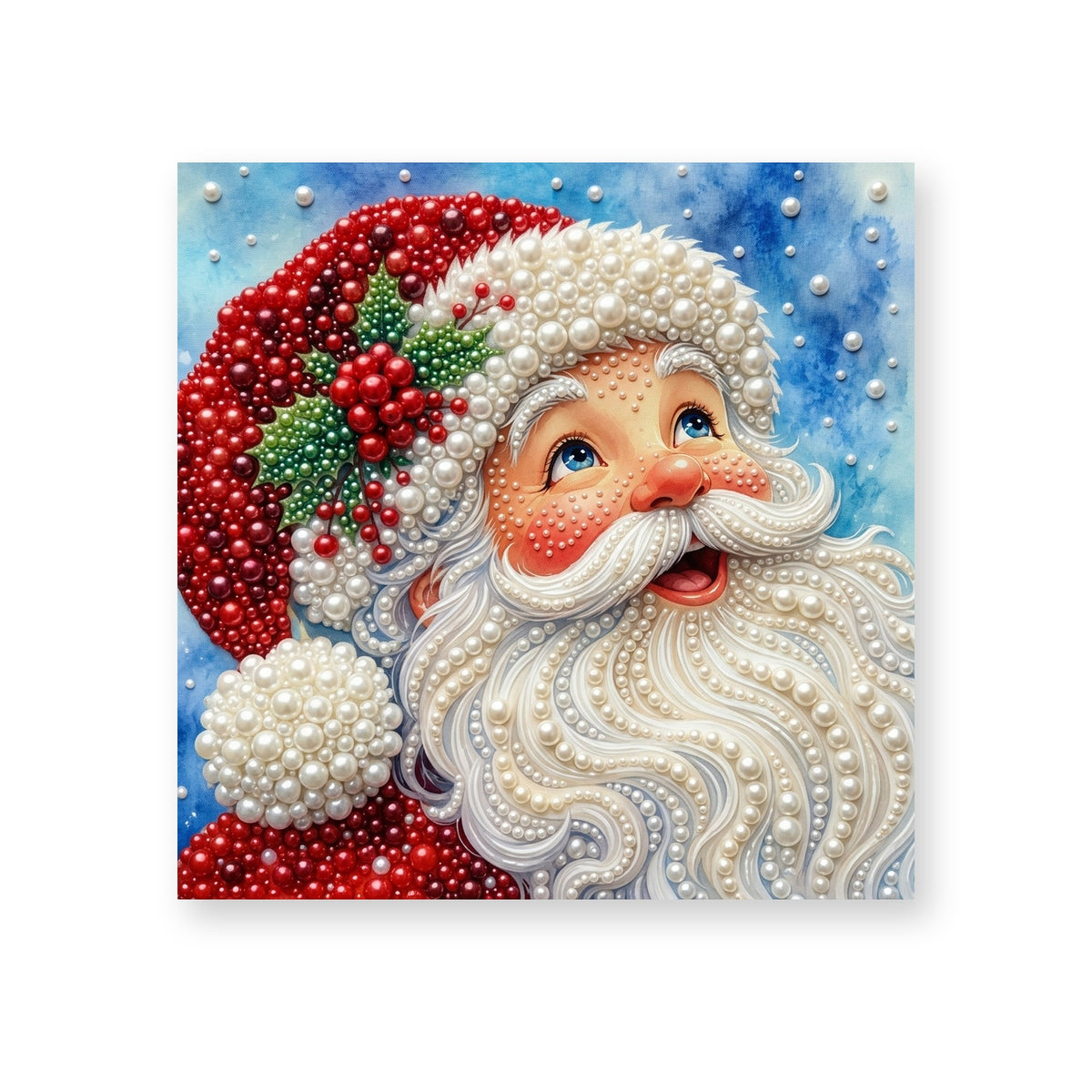 Smiling Santa beneath a Snowy Blue Sky