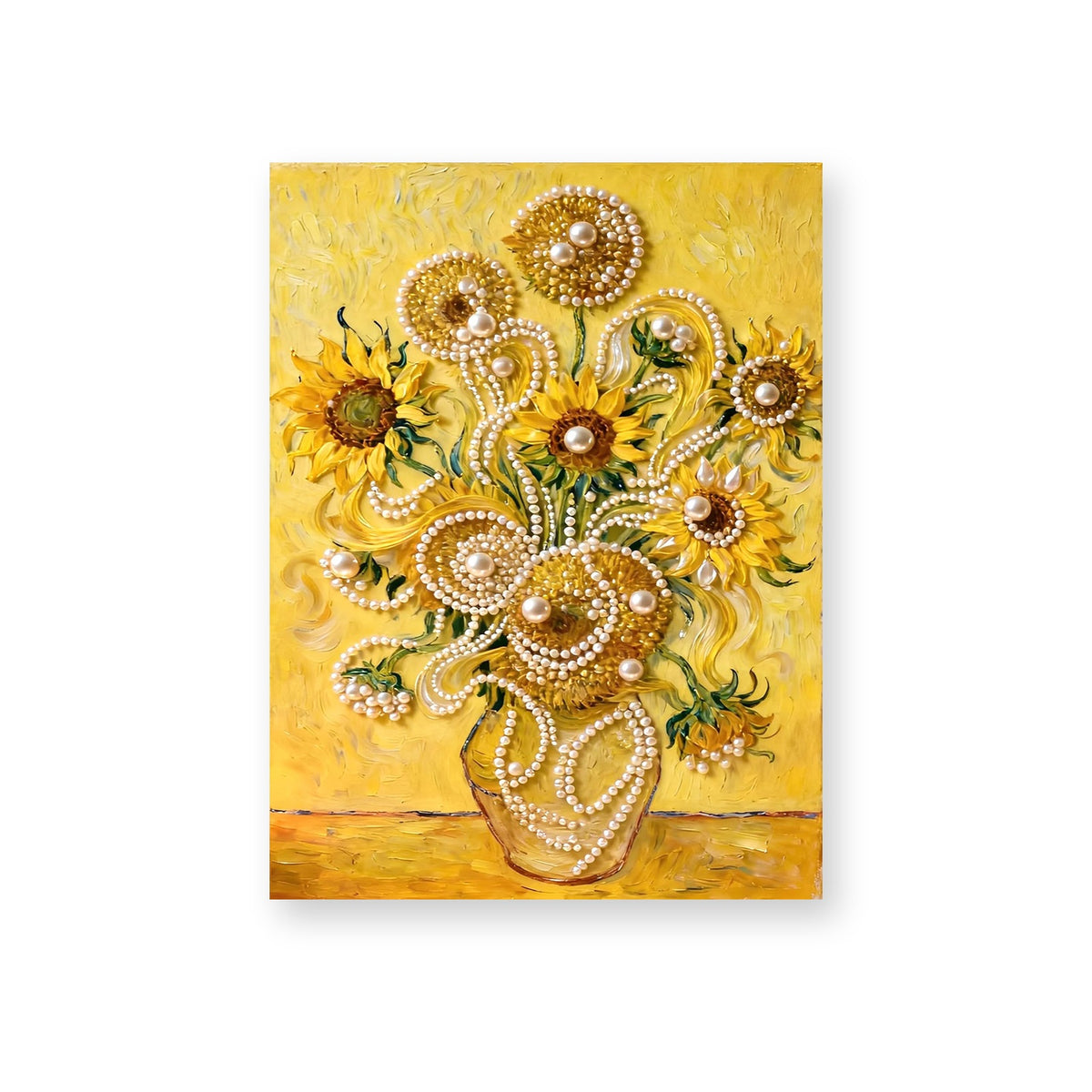 Golden Sunflowers in a Pearl-Trimmed Vase