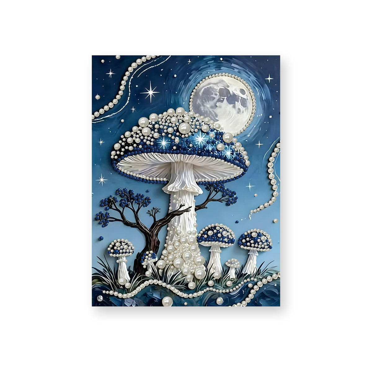 Blue Pearl Mushrooms Under a Full Moon