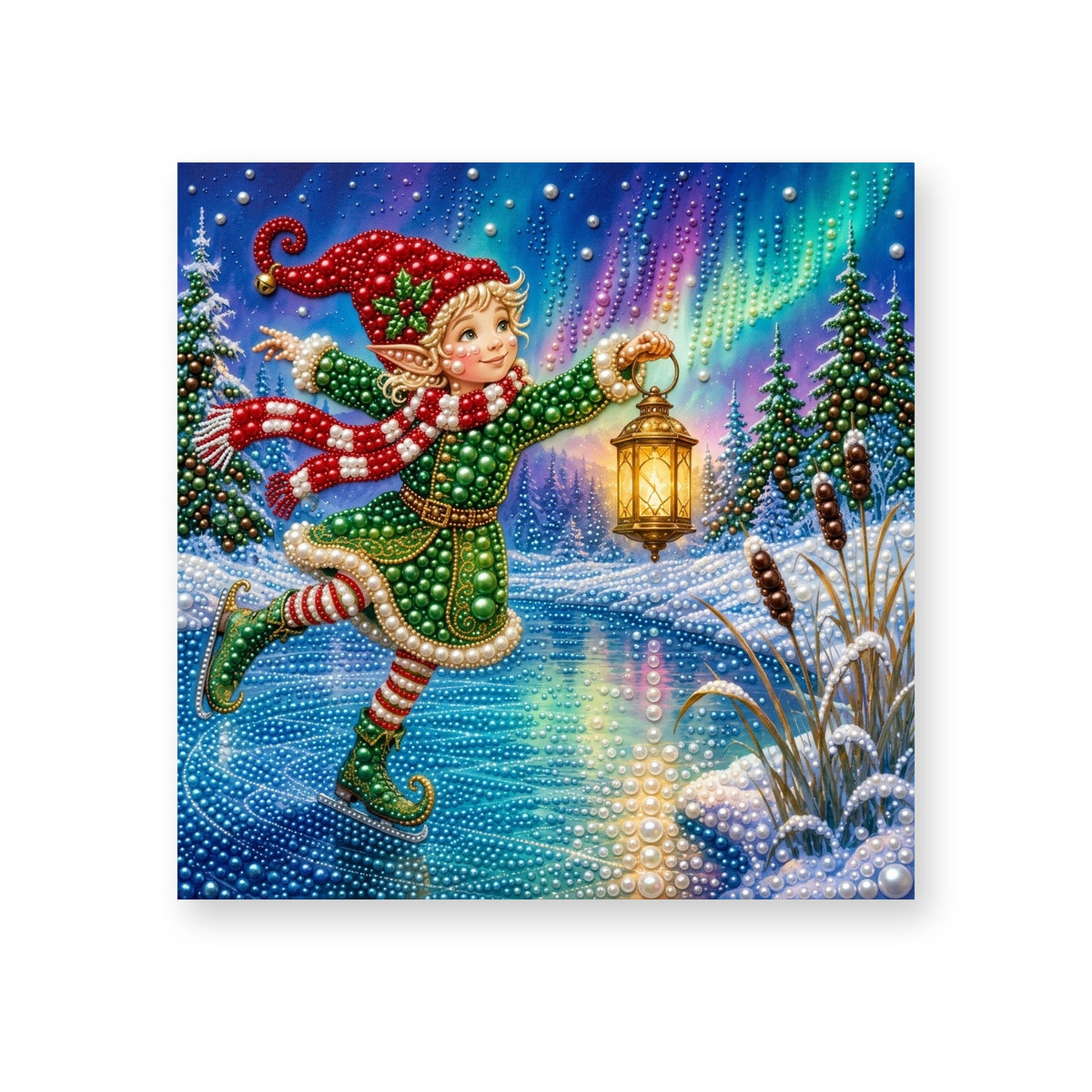 Ice-Skating Elf with a Glowing Lantern