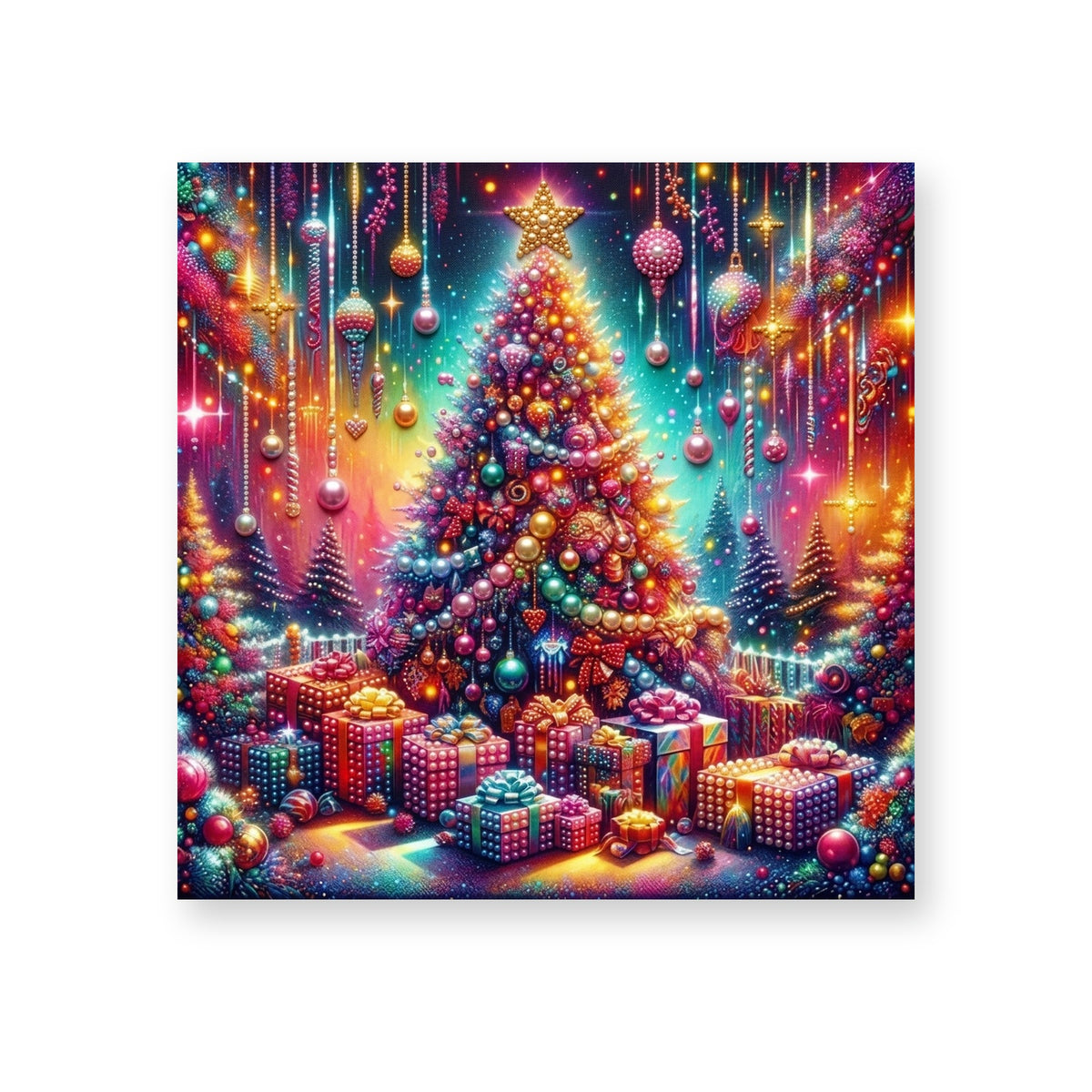 Rainbow Christmas Tree on a Starry Night