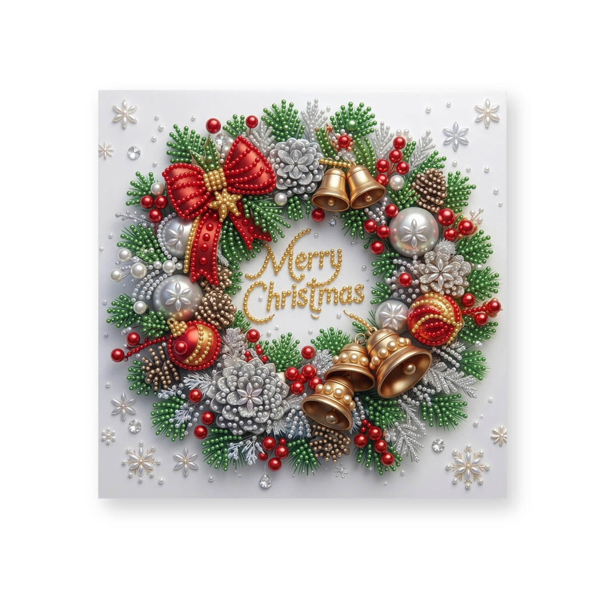 Merry Christmas Wreath with Red Bows and Golden Bells