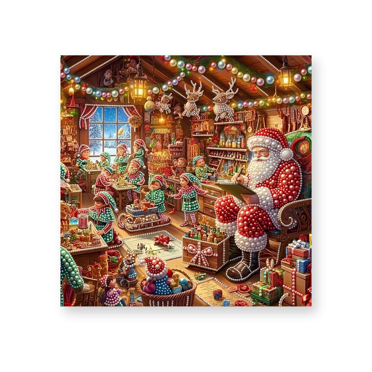 Santa Checking His List in the Toy Workshop