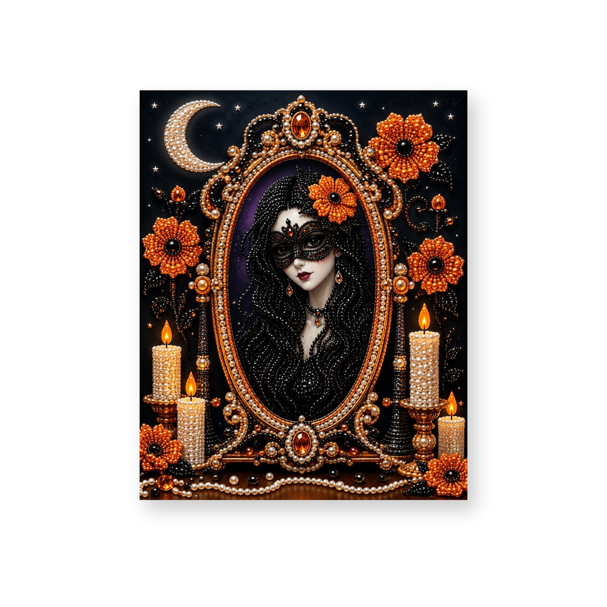 Masked Enchantress in an Ornate Mirror