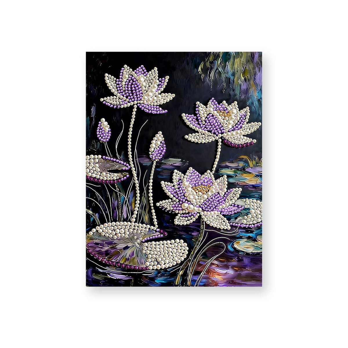 Purple and White Water Lilies on a Dark Pond