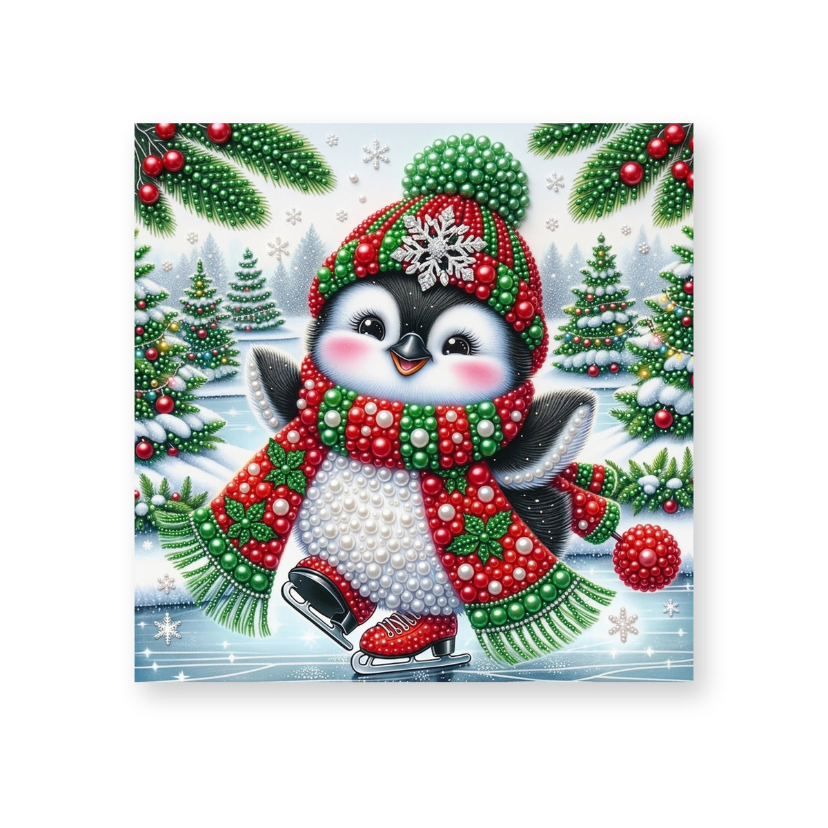 Ice-Skating Penguin in Red Boots
