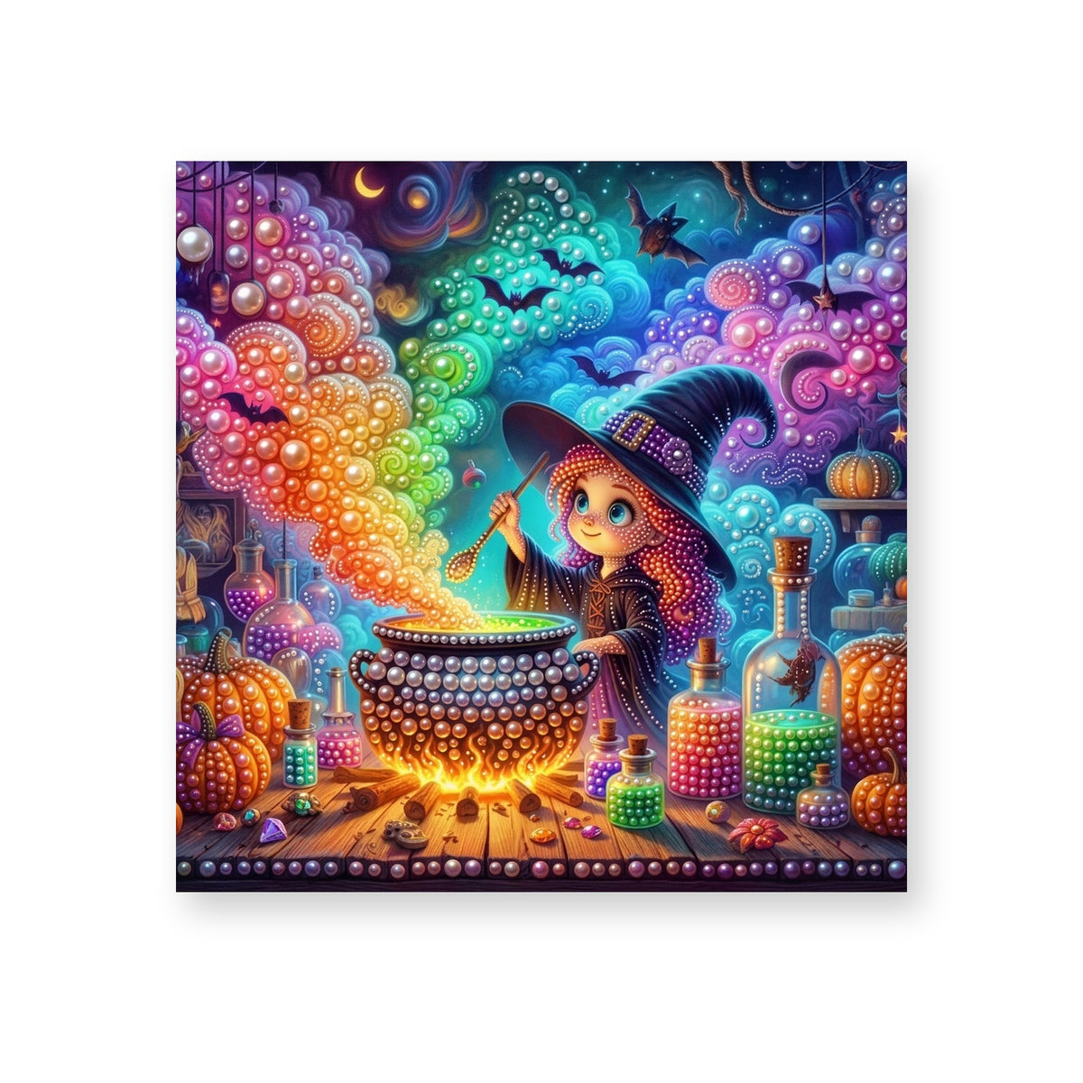 Little Witch Brewing a Rainbow Potion